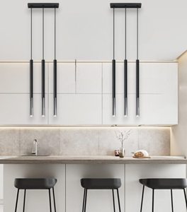 Lampadario per cucina moderna nero cromo 3 luci cilindri