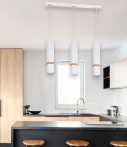 Lampadario per cucina 3 luci pendenti bianco legno