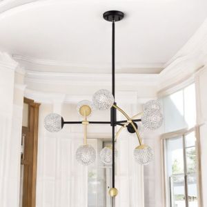 Lampadario nero oro design per soggiorno salotto moderno fp