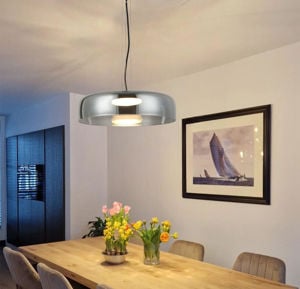 Lampadario led campana di vetro fume per tavolo da cucina moderna