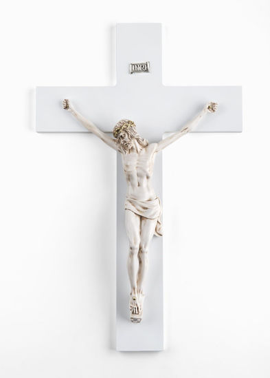 Crocifisso grande da parete 48x30 bianco cristo avorio