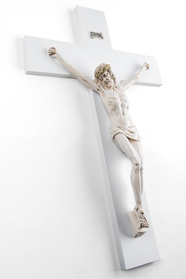 Crocifisso grande da parete 48x30 bianco cristo avorio