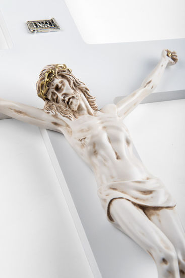 Crocifisso grande da parete 48x30 bianco cristo avorio