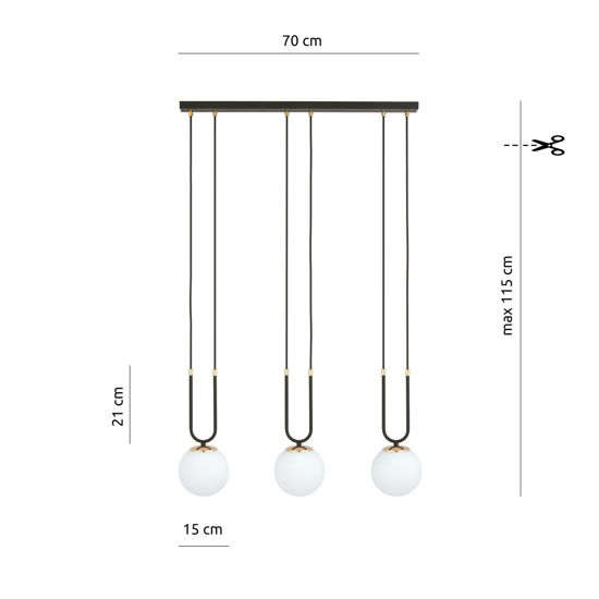 Lampadario 3 luci per tavolo cucina nero oro stile contemporaneo