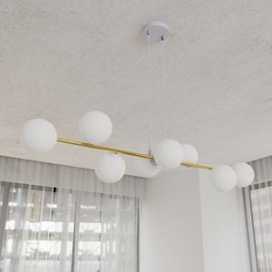 Lampadario oro moderno per soggiorno sfere vetro bianco