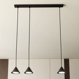 Lampadario nero per cucina moderna 3 luci coni pendenti