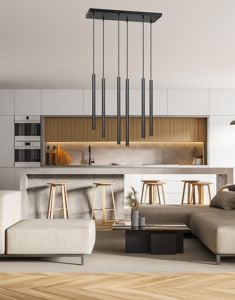 Lampadario per tavolo cucina moderna nero 6 luci cilindri