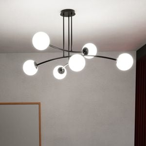 Lampadario sospensione nero per soggiorno sfere vetro bianco