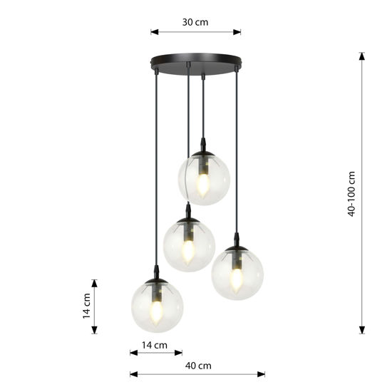 Lampadario per sala cucina sfere vetro trasparenti a grappolo