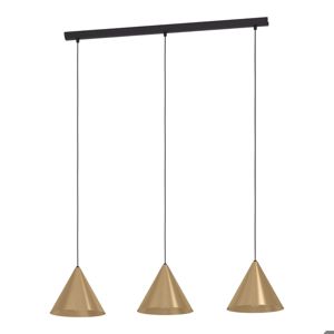 Lampadario a sospensione dorato per cucina moderna 3 luci cono