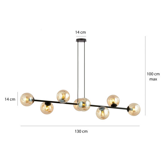 Lampadario con bocce di vetro ambra per sala da pranzo