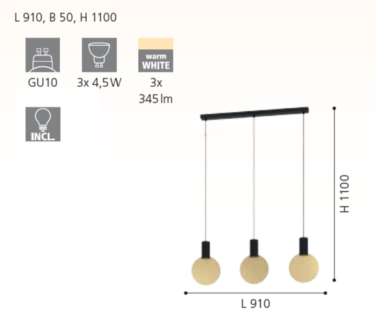 Lampada a sospensione per isola cucina cilindri nero oro