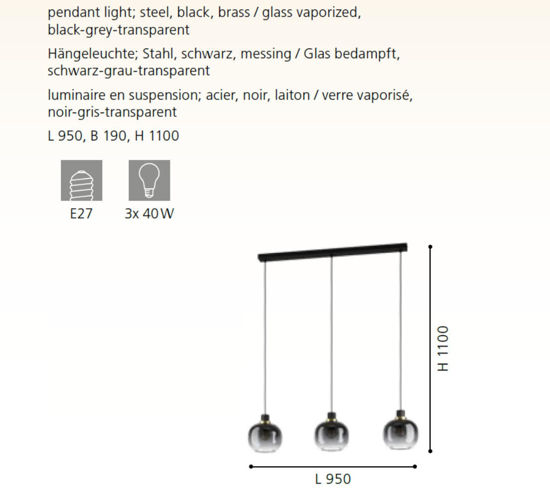 Lampadario a sospensione per cucina vetri trasparente nero