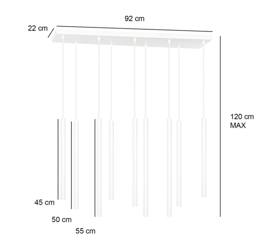 Lampadario nero 9 luci a sospensione cilindri per tavolo soggiorno