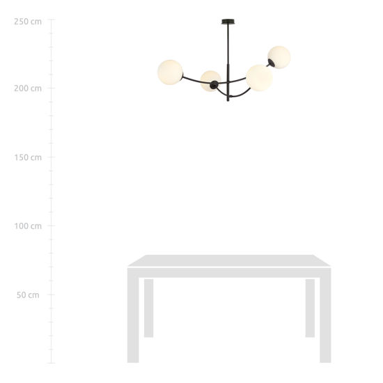 Lampadario moderno per soggiorno nero sfere vetro bianco