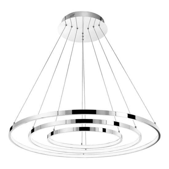 Lampadario moderno anelli led 135w 3000k cromo per soggiorno