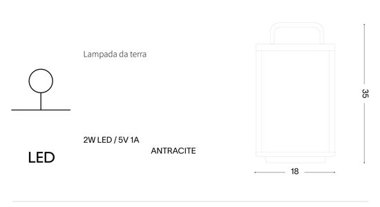 Stardust tl h35 lampada da terra per esterno portatile led 3000k antracite ideal lux