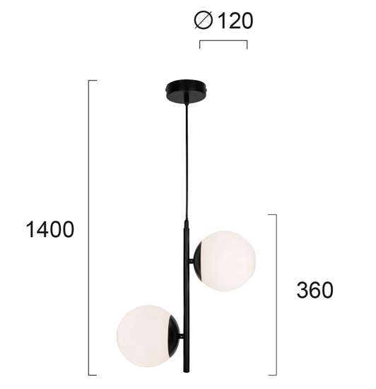 Lampada a sospensione nera moderna 2 luci vetri bianchi