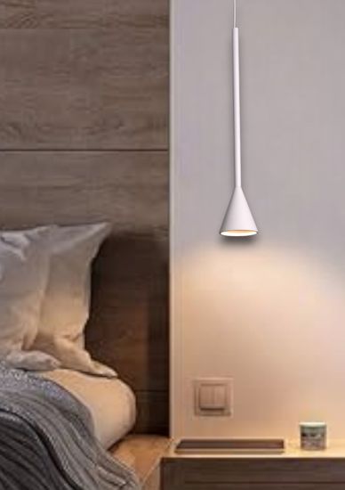 Lampadario piccolo cono a sospensione bianco led dimmerabile per comodini