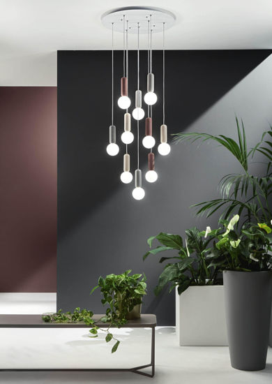 Ondaluce rock lampadario moderno a cascata cemento colorato 10 luci per soggiorno