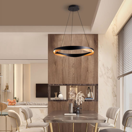 Lampadario led cerchio design nero oro per sala da pranzo