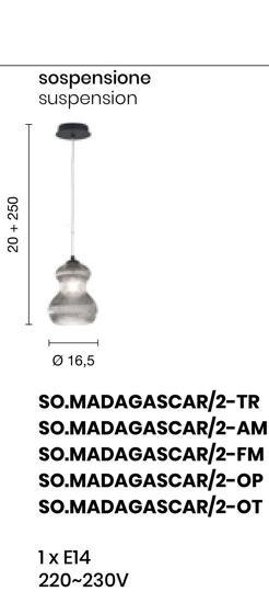 Lampadario da comodino per camera da letto madagascar ondaluce vetro fume