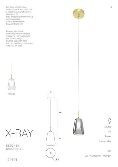 Miloox xray lampada a sospensione da comodino per camera da letto vetro fume