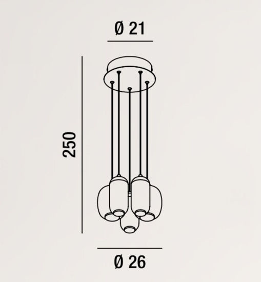 Lampadario con 5 luci a sospensione petrolio salvia marrone bullet perenz