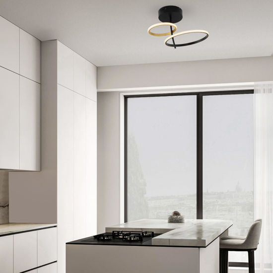 Plafoniera led design cerchi nero oro per cucina moderna