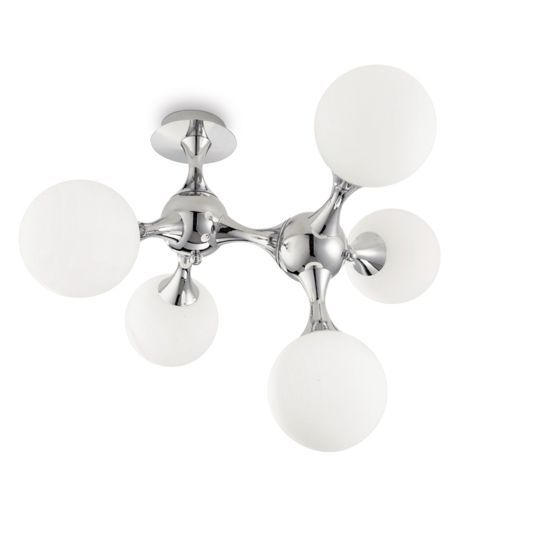 Nodi pl5 ideal lux plafoniera moderna 5 luci design struttura dna cromo sfere bianche