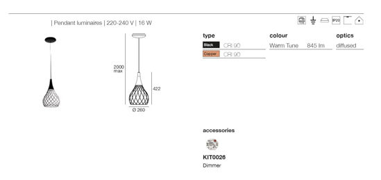 Lampadario moderno led 3000k rame dimmerabile stilnovo mongolfier