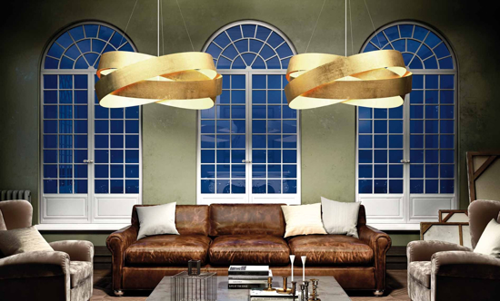 Pura lampadario moderno 60cm 3xe27 foglia oro