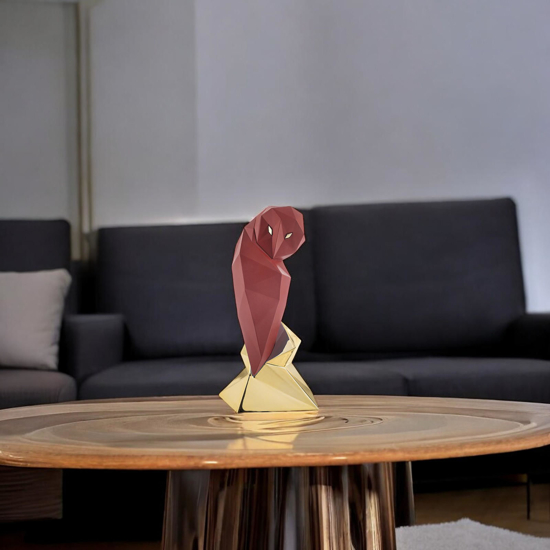 Soprammobile statuina gufo rosso h16 base oro bongelli preziosi