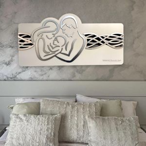 Capezzale sacra famiglia moderna capoletto bianco foglia argento 120x60