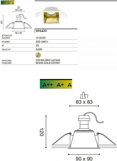 Faretto da incasso per controsoffitto quadrato bianco oro gea luce