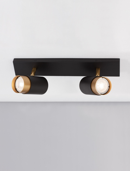 Lampada da soffitto nero oro con 2 faretti led orientabili