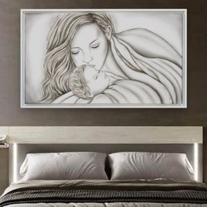 Quadro capezzale nascita per camera da letto moderna cornice bianca 114x70