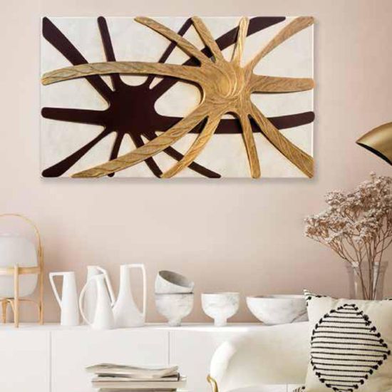 Quadro moderno decorativo 140x70 artistico oro marrone per soggiorno