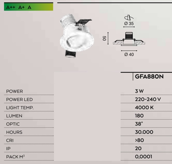 Gea luce elara faretto led da incasso bianco 3w 4000k rotondo