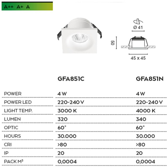 Faretto da incasso  per controsoffitto 5w 4000k bianco gea luce alya