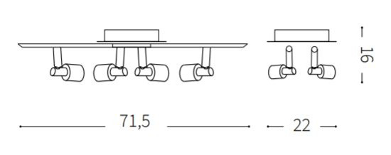 Slem pl4 cromato da soffitto ideal lux con 4 faretti gu10 led orientabili