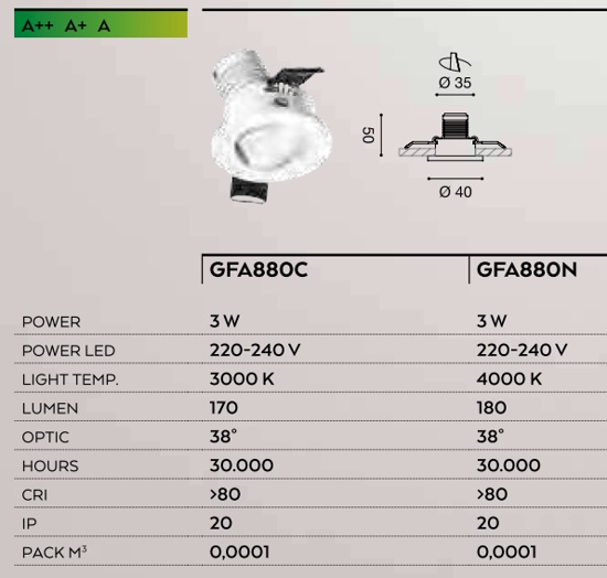 Faretto da incasso  gea luce bianco rotondo orientabile 3w 3000k