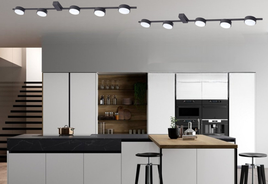 Lampada da soffitto barra nera con 5 luci faretti led gx53