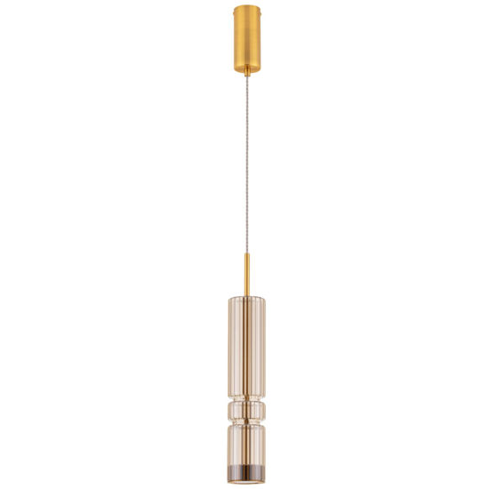 Lampada sospensione oro led tubo vetro ambra h39 per cucina