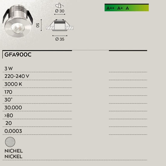 Faretto da incasso  gea luce glam 3w 3000k rotondo nichel