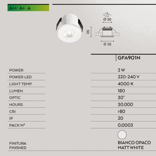 Gea luce glam faretto led da incasso 3w 4000k rotondo bianco