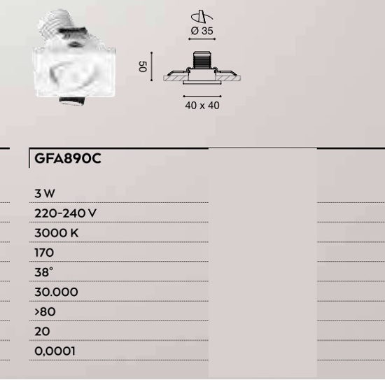 Faretto led da incasso 3w 3000k quadrato bianco