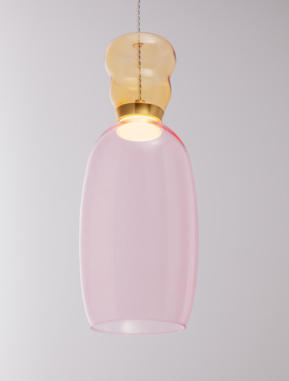 Lampada a sospensione vetro giallo rosa design moderna led 3000k