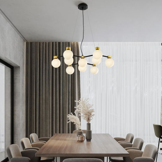 Lampadario per soggiorno design oro nero sfere di vetro