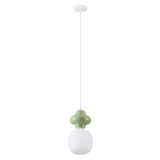 Lampada a sospensione di ceramica verde pastello vetro bianco moderna